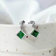 Silver Emerald Earrings & Rhodium Plated